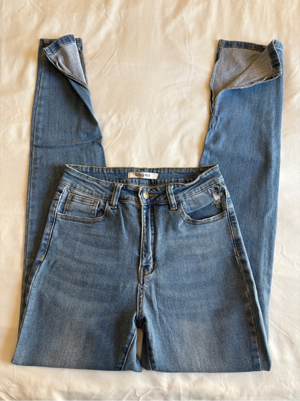 Dogma Light Wash High Waist Slit Hem Skinny Jeans Slit Stretch Casual Denim